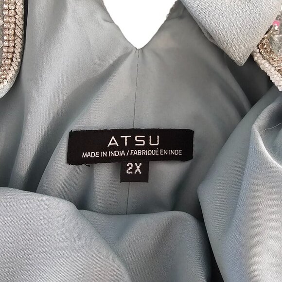 Anthropologie Atsu Crystal-Embellished Bow Mini Dress, Blue, Open Back, Party,2X - Picture 9 of 12